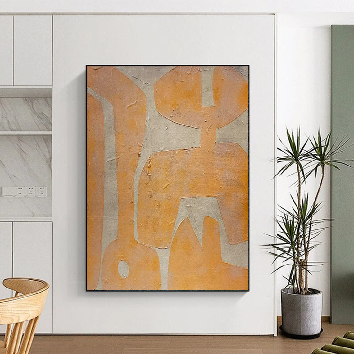 Unique Abstract Art Orange and Beige Geometric Textured Abstract Art HS637