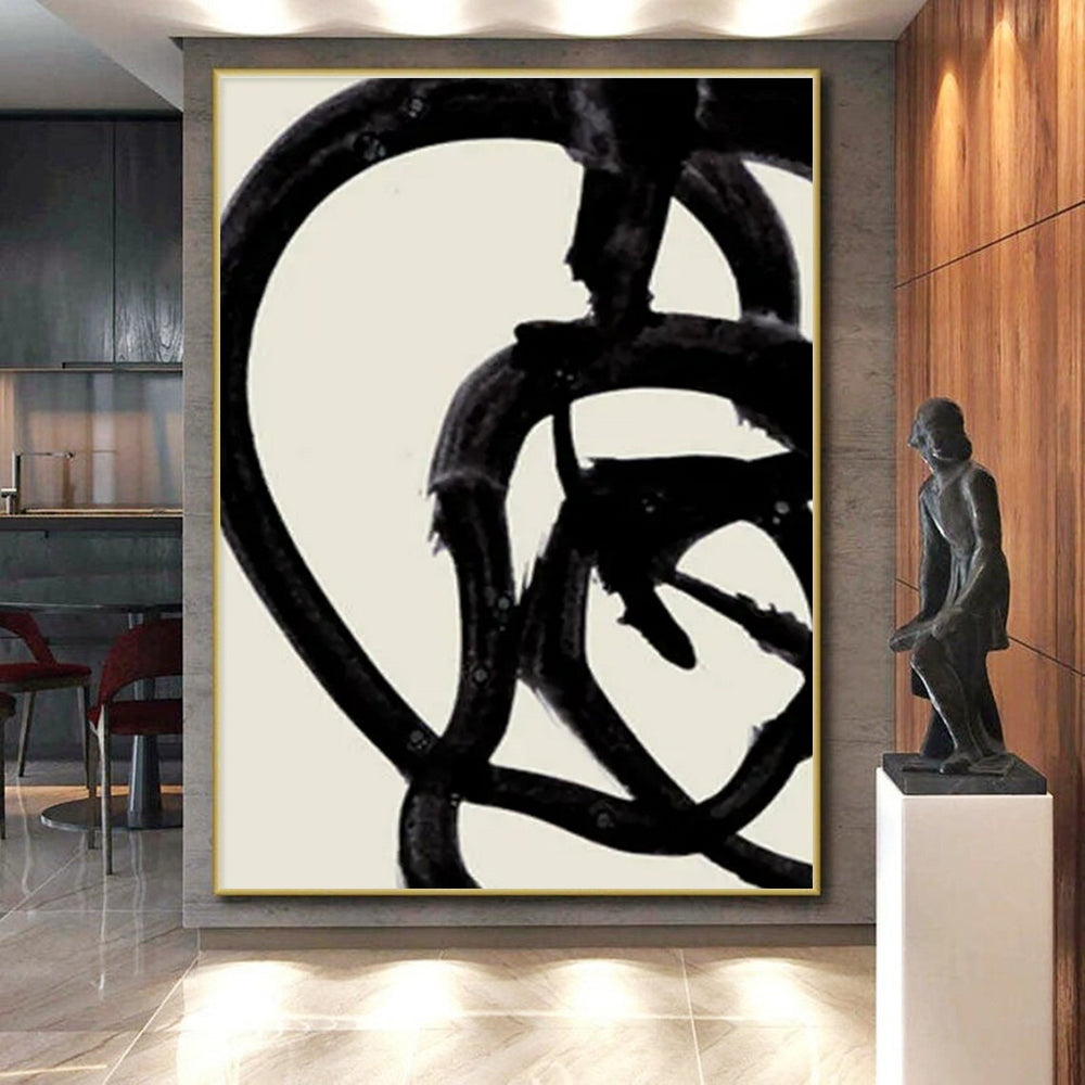 Minimalist Canvas Art Black and White Dynamic Abstract Painting On Canvas HS804