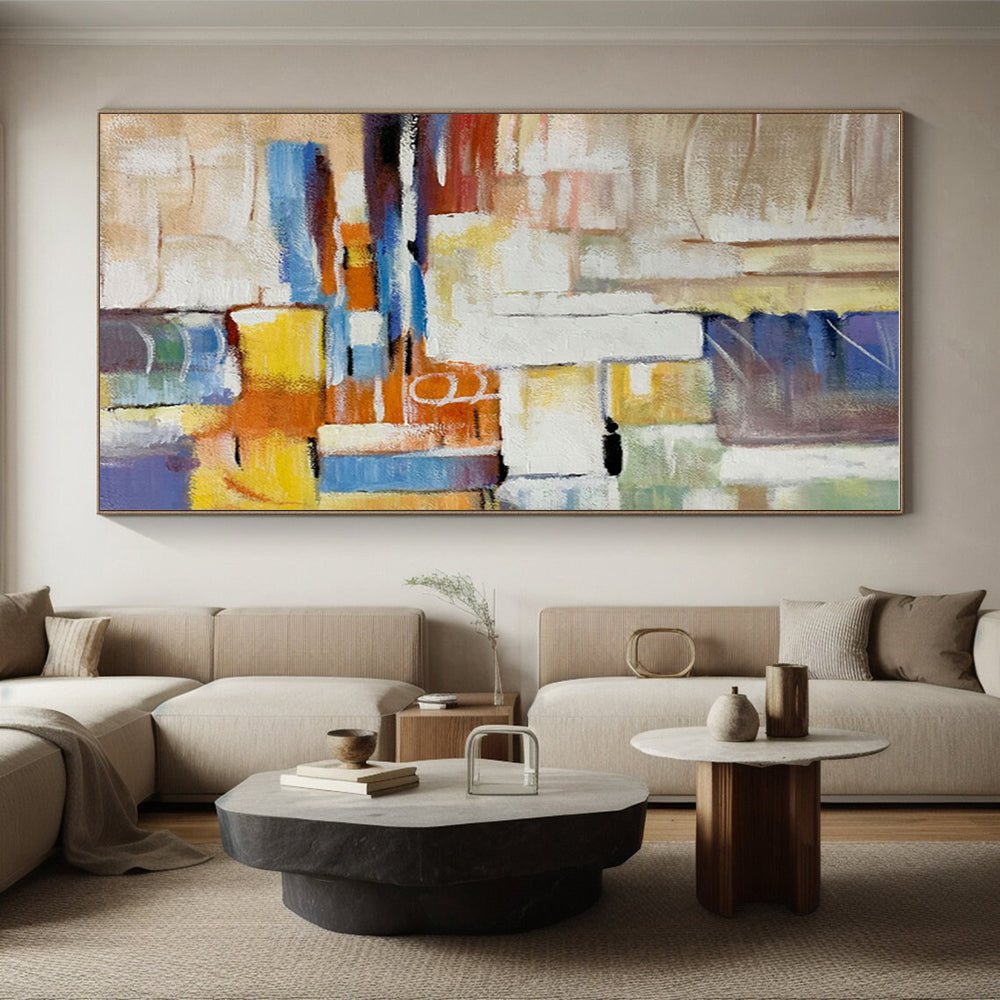 Handmade Art Multicolor Geometric Abstract, Minimalist Canvas Art HS458