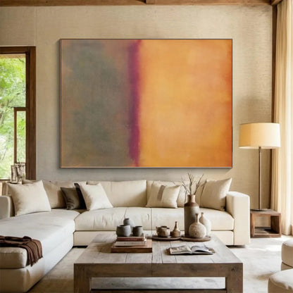 Hand-Painted Orange and Gray Abstract Color Field Painting For Sale HS101