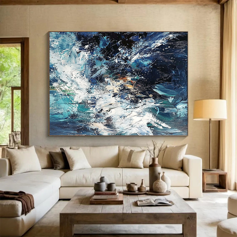 Acrylic Modern Art Paintings Blue Abstract Seaside Painting For Sale HS125