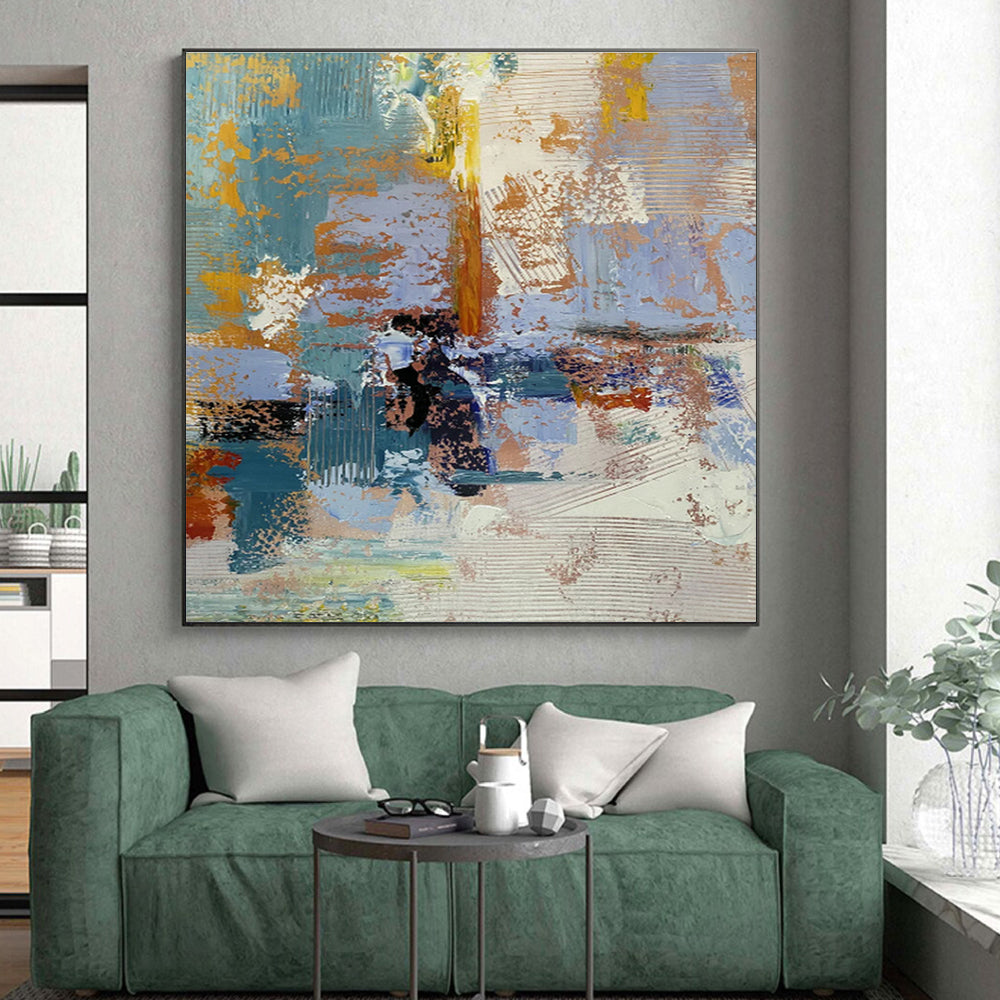 Hand-Painted Teal & Orange Textured Abstract, Acrylic Modern Art Painting HS362