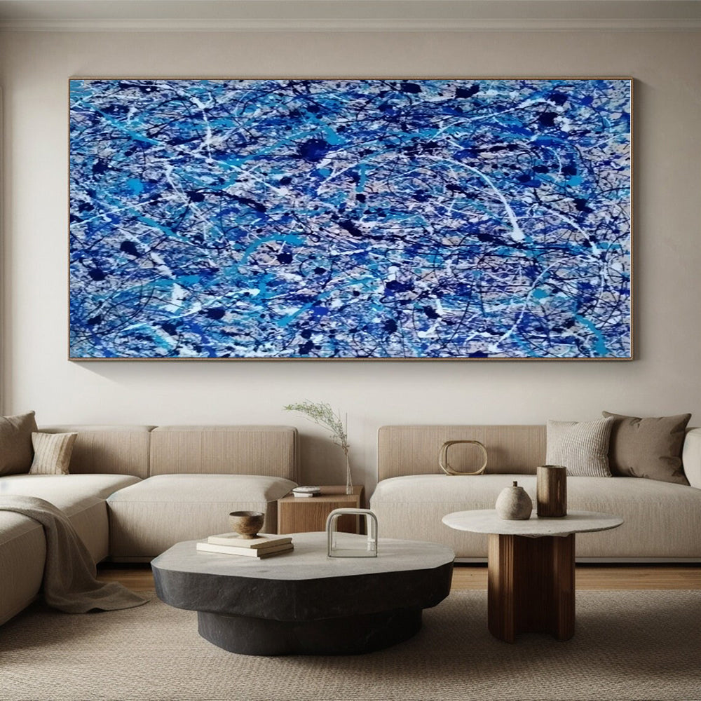 Cool Abstract Paintings Blue, White, and Black Splatter Abstract Art HS605