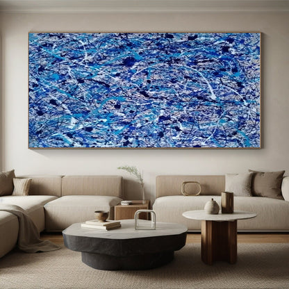 Cool Abstract Paintings Blue, White, and Black Splatter Abstract Art HS605