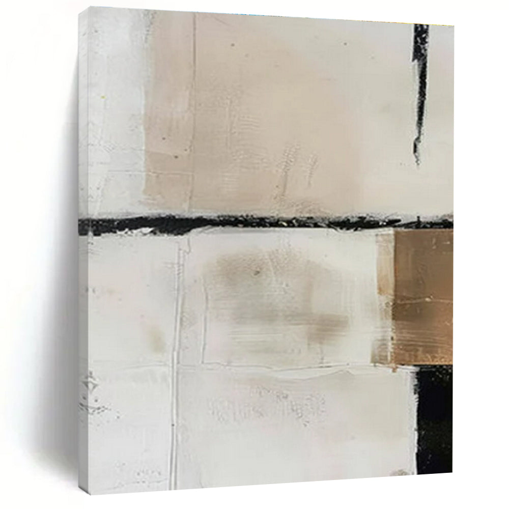 Handmade Art Beige, White, and Black Textured Abstract Painting On Canvas HS785