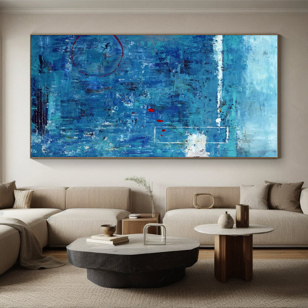 Hand Painted Art Blue and Red Textured Abstract Painting On Canvas HS824