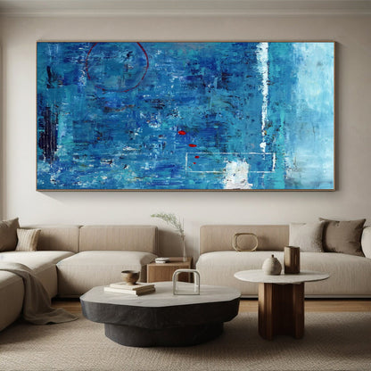 Hand Painted Art Blue and Red Textured Abstract Painting On Canvas HS824