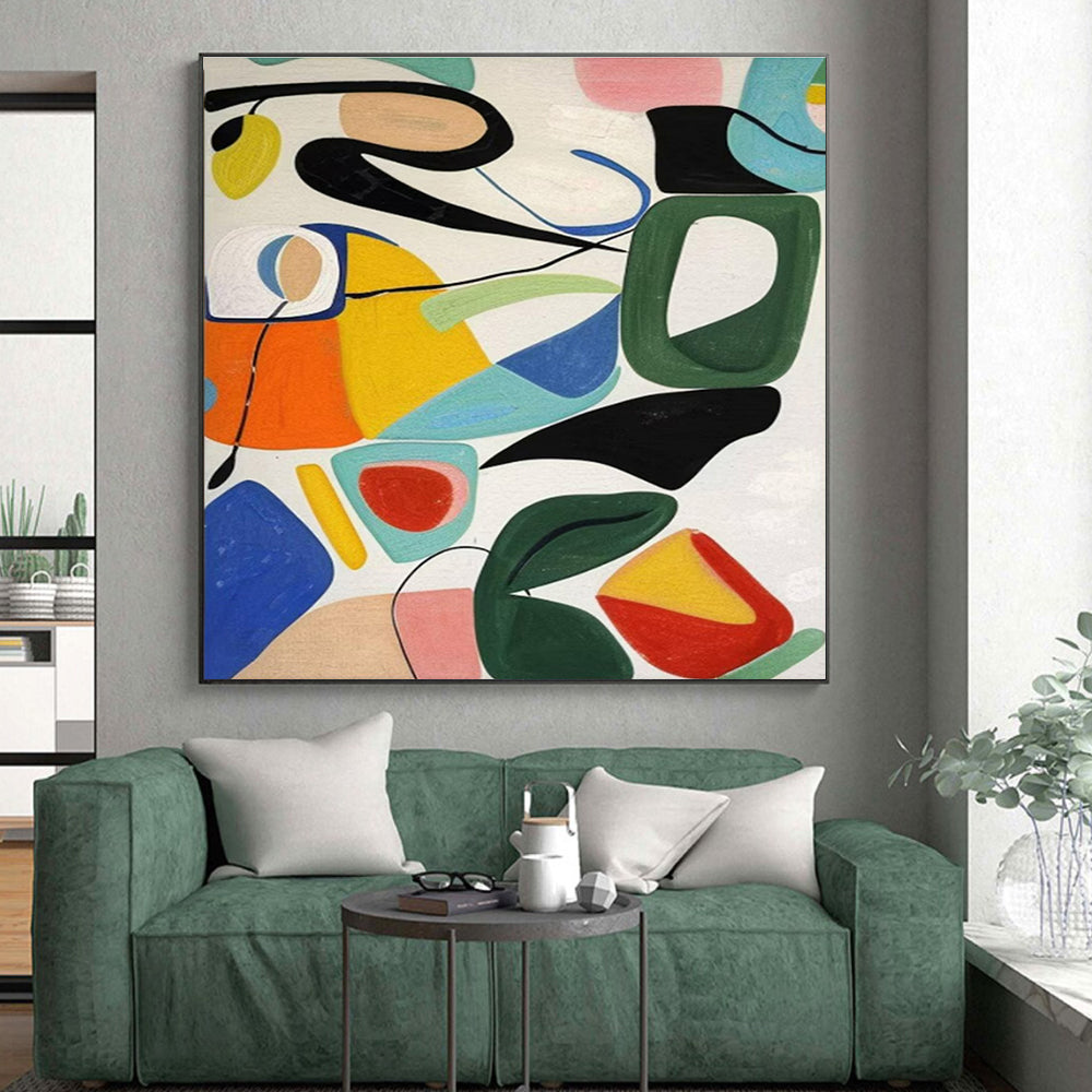 Hand-Painted Gaint Canvas Art with Multicolor Geometric Shapes - Modern Art Acrylic HS535