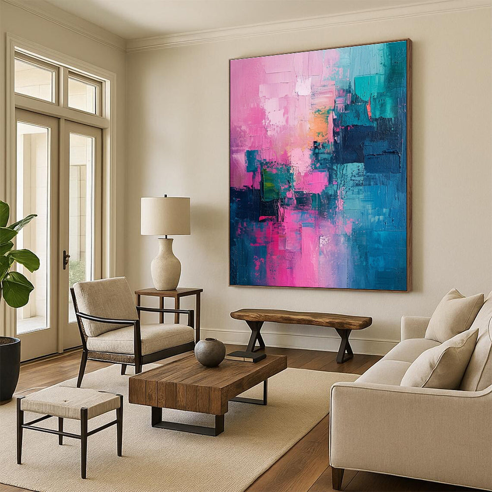 Cool Abstract Paintings Pink, Teal, and Blue Abstract Art HS656